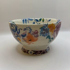 Anthropologie Dodi Floral Peacock Pedestal Bowl Boho Stoneware Cottagecore